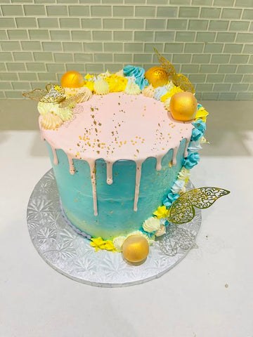PINK DRIPPING BUTTERFLY THEME CAKE