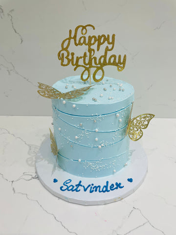 BLUE & GOLD BUTTERFLY BIRTHDAY CAKE