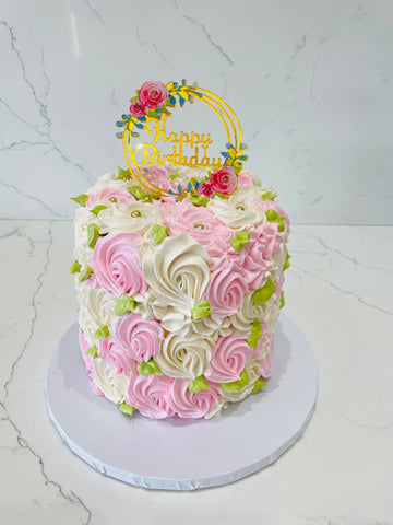 PAM PINK & IVORY ROSETTE CAKE
