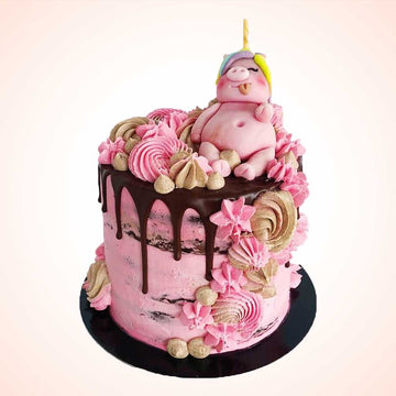 Vegan Pig in a Unicorn Wig Cake