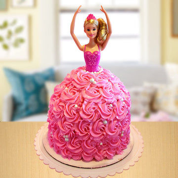 Pink Barbie Doll Theme Cake