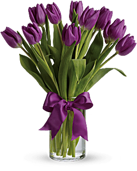 Purple Tulips In Glass Vase