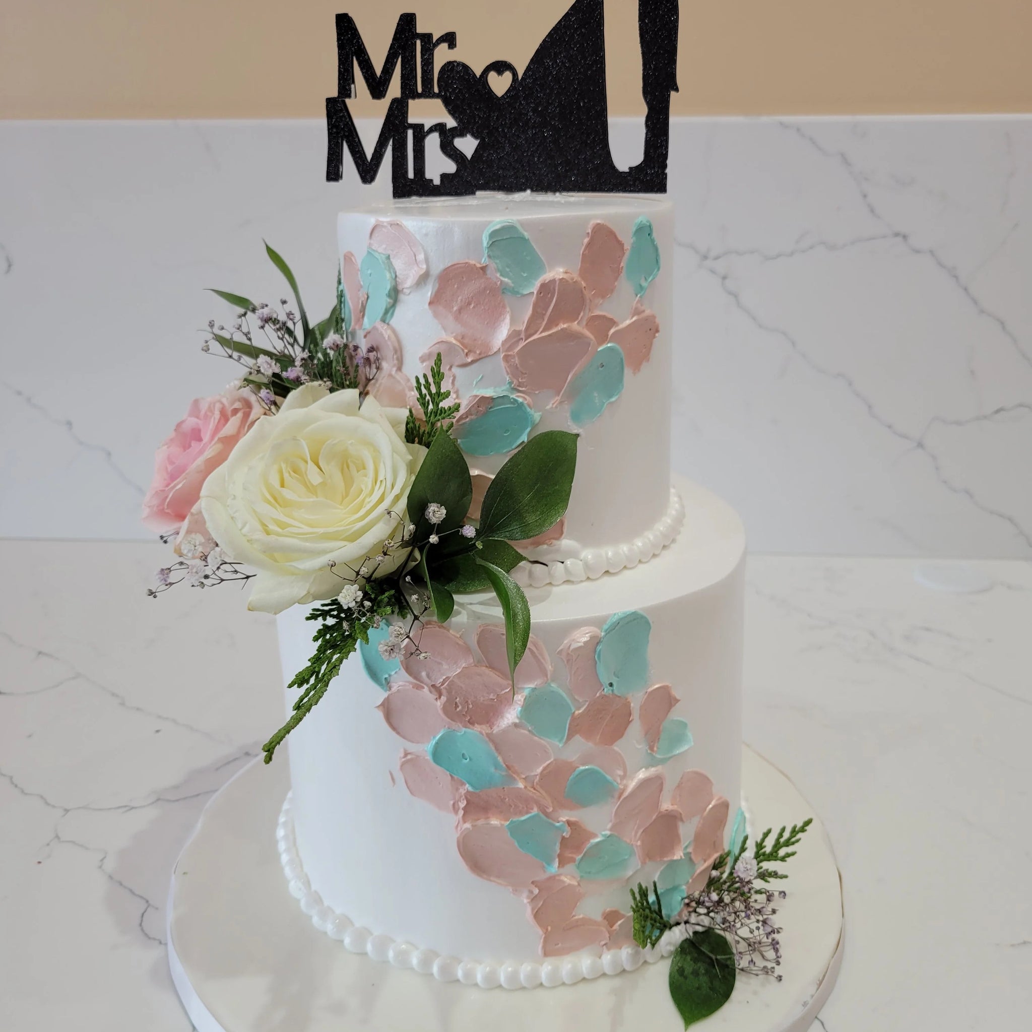 MR. & MRS. FLORAL TIERED CAKE