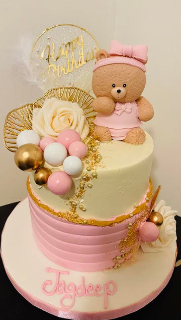 Jagdeep Pink Leaf Teddy Cake