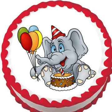 Colorful Ballons And Elephant Photo Cake