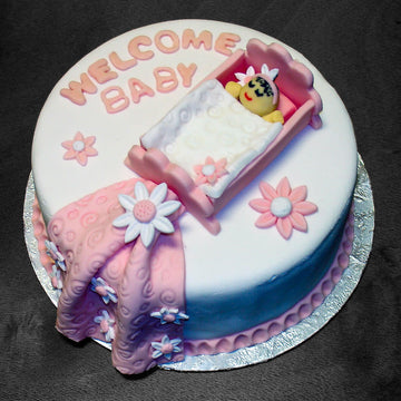 Pink Baby with Crib Fondant