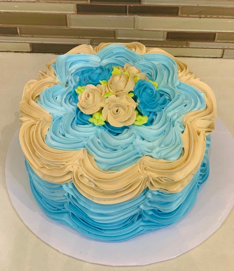 BLUE AND GREY BIRTHDAY CAKE