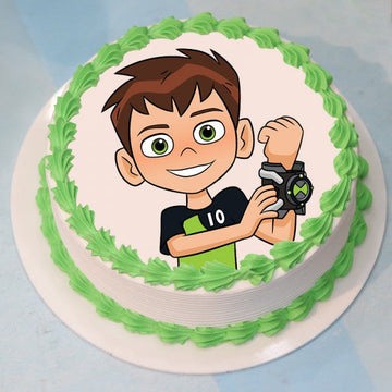 Tasty Vanilla Ben 10 Cartoon Cake