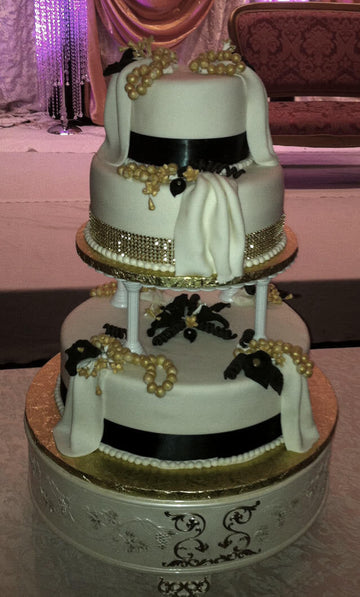 Gold Cream Ribbon Wedding Cake