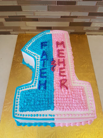 pink and blue Number 1 Cake