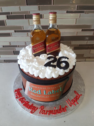 Red Label Bottle Fondant Cake