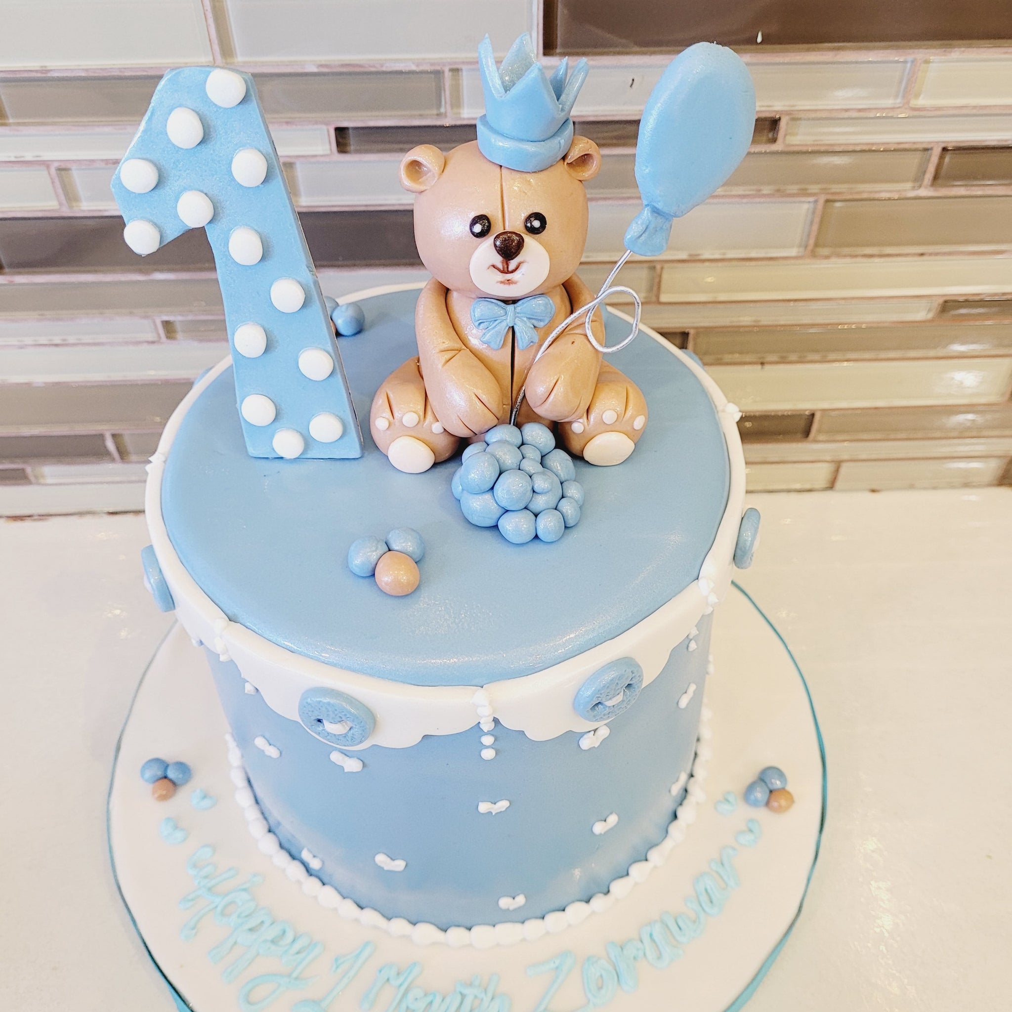 BEAR 1ST BIRTHDAY FONDANT CAKE