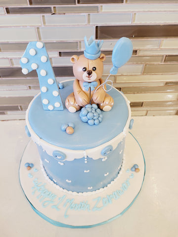 BEAR 1ST BIRTHDAY FONDANT CAKE