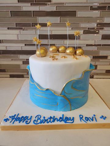 BLUE GOLD RUFFLE CAKE