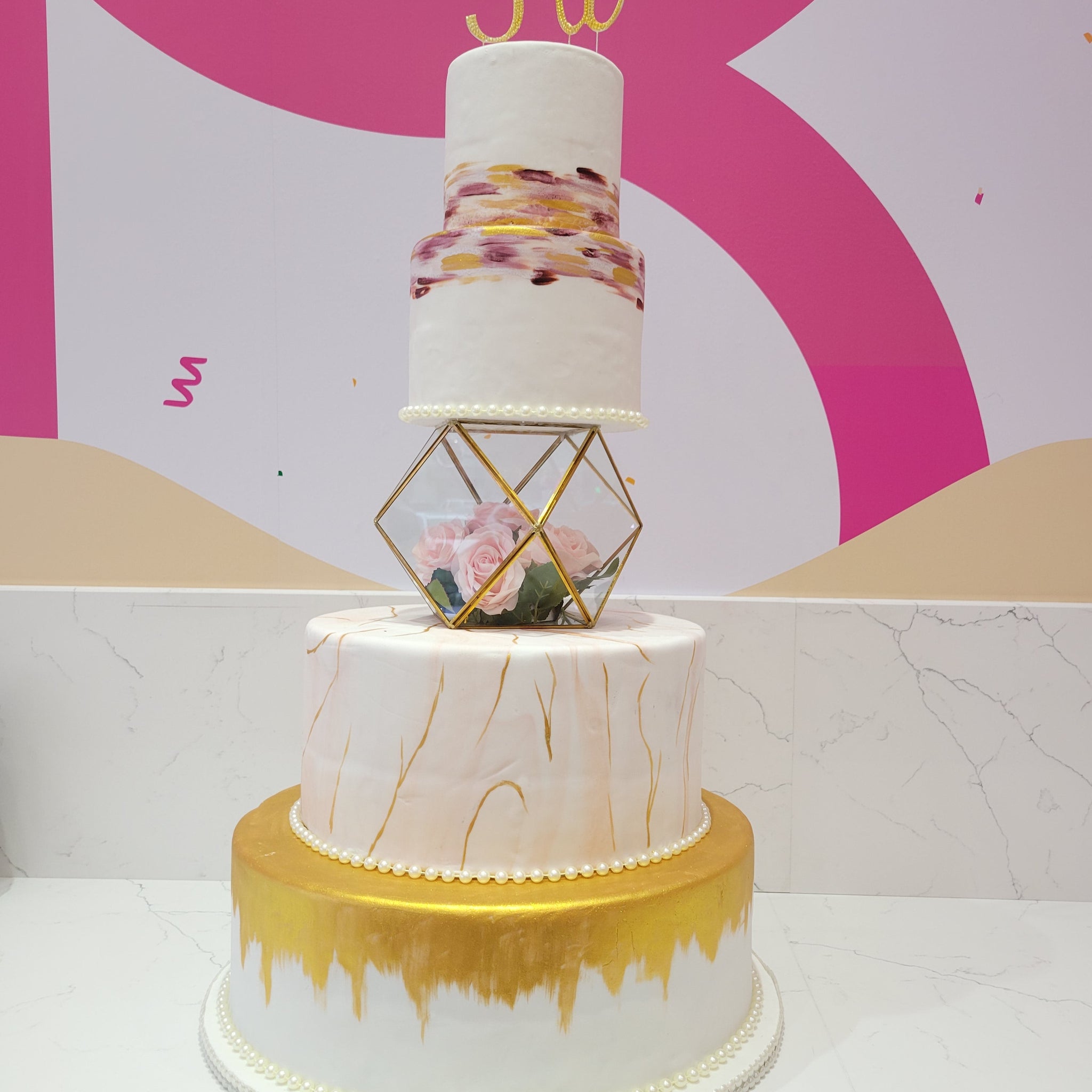 ROSY PINK & GOLD WEDDING CAKE
