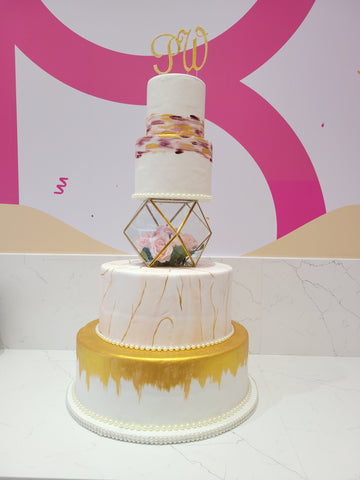 ROSY PINK & GOLD WEDDING CAKE