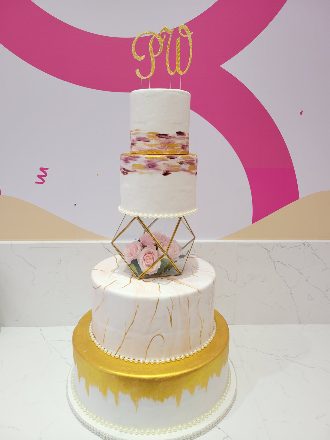 ROSY PINK & GOLD WEDDING CAKE