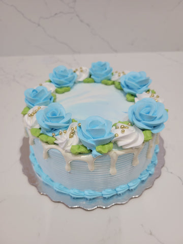 BLUE AND WHITE DRIP CREAM CAKE