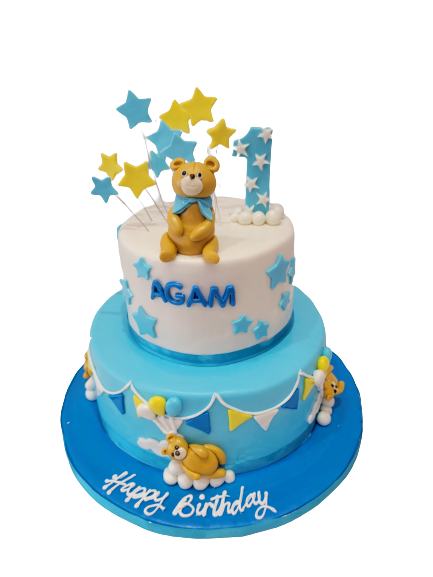 AGAM TEDDY FONDANT TIERED CAKE