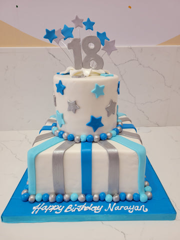 BLUE & SILVER FONDANT TIERED CAKE