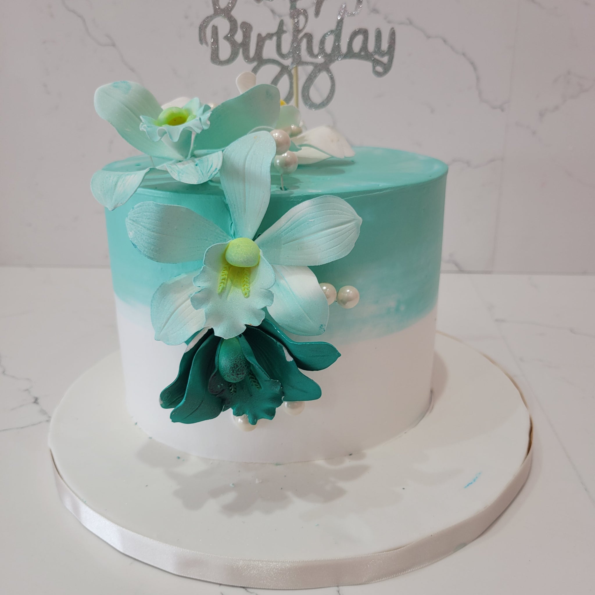 TEAL ORCHID FLOWER CAKE