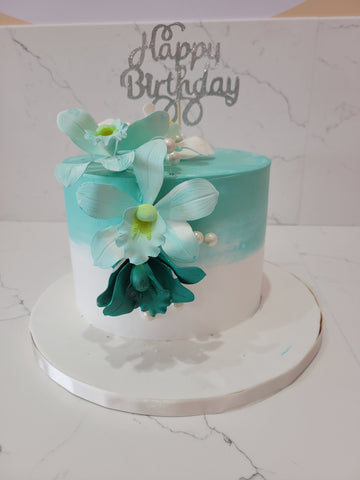 TEAL ORCHID FLOWER CAKE