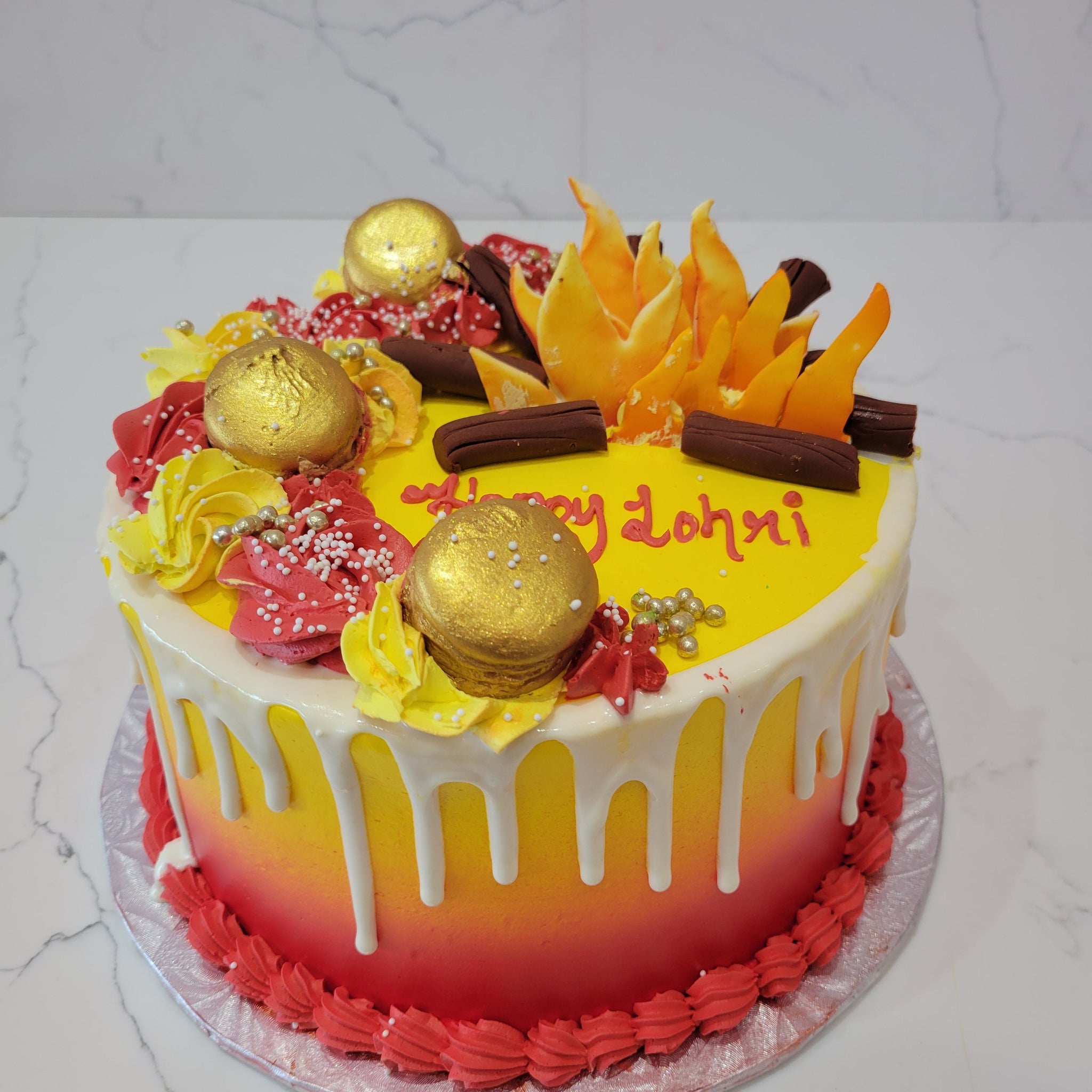 Red and Yellow Lohri Cake