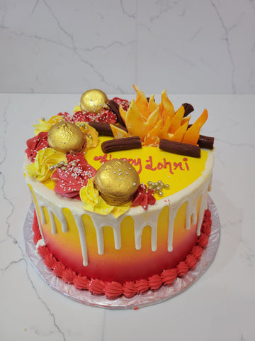 Red and Yellow Lohri Cake