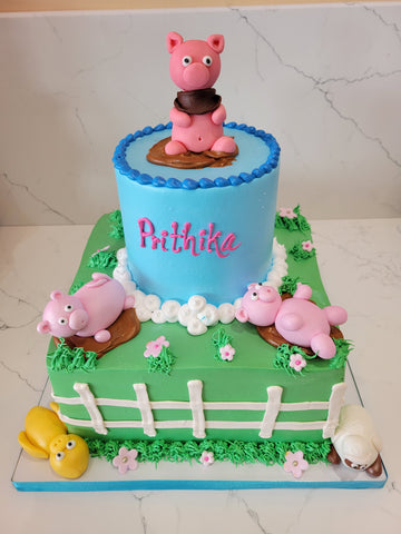 FARM ANIMALS TIERED CREAM CAKE