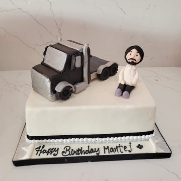 BLACK & WHITE THEME TRUCK CAKE