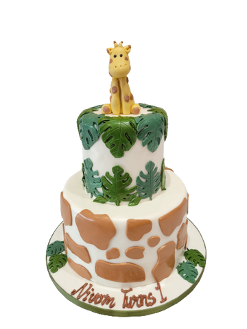 GIRAFFE JUNGLE FONDANT TIERED CAKE