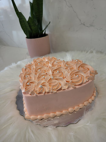 PEACH ROSETTE HEART CAKE