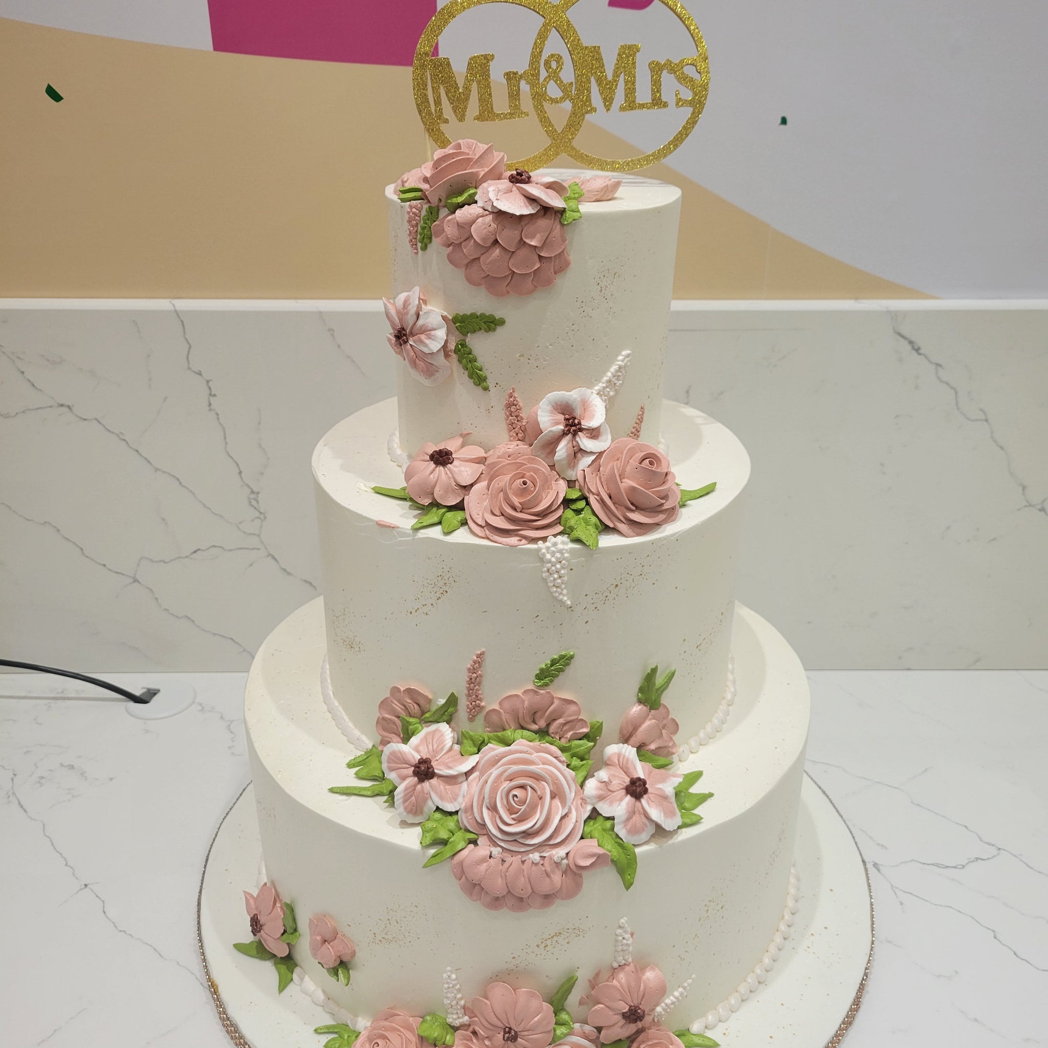 IVORY FLORAL WEDDING CAKE