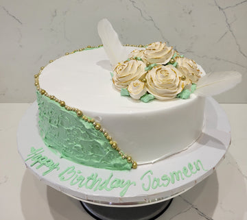 Manpreet Ivory & green Cream Birthday Cake