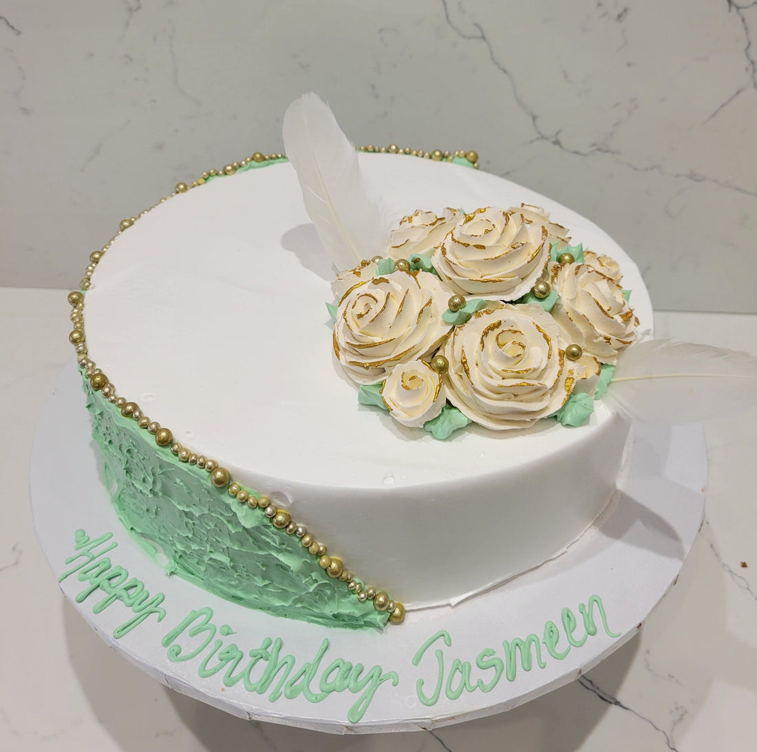 Manpreet Ivory & green Cream Birthday Cake