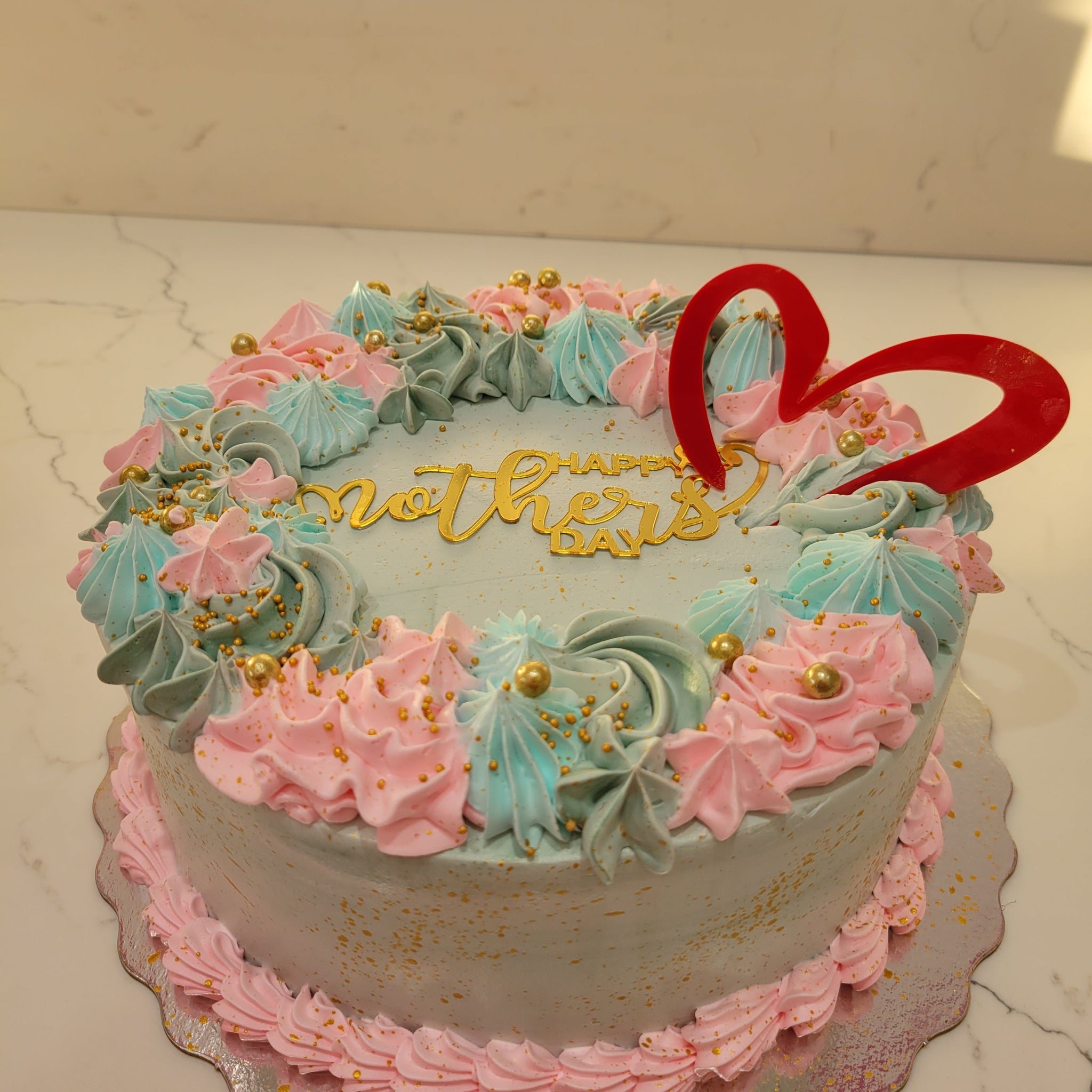 TEAL & PINK FLORAL MOTHER'S DAY CAKE