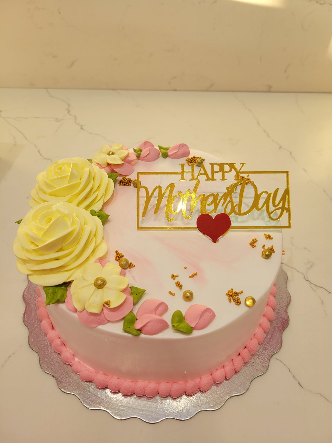 PINK YELLOW FLORAL MOTHER'S DAY CAKE