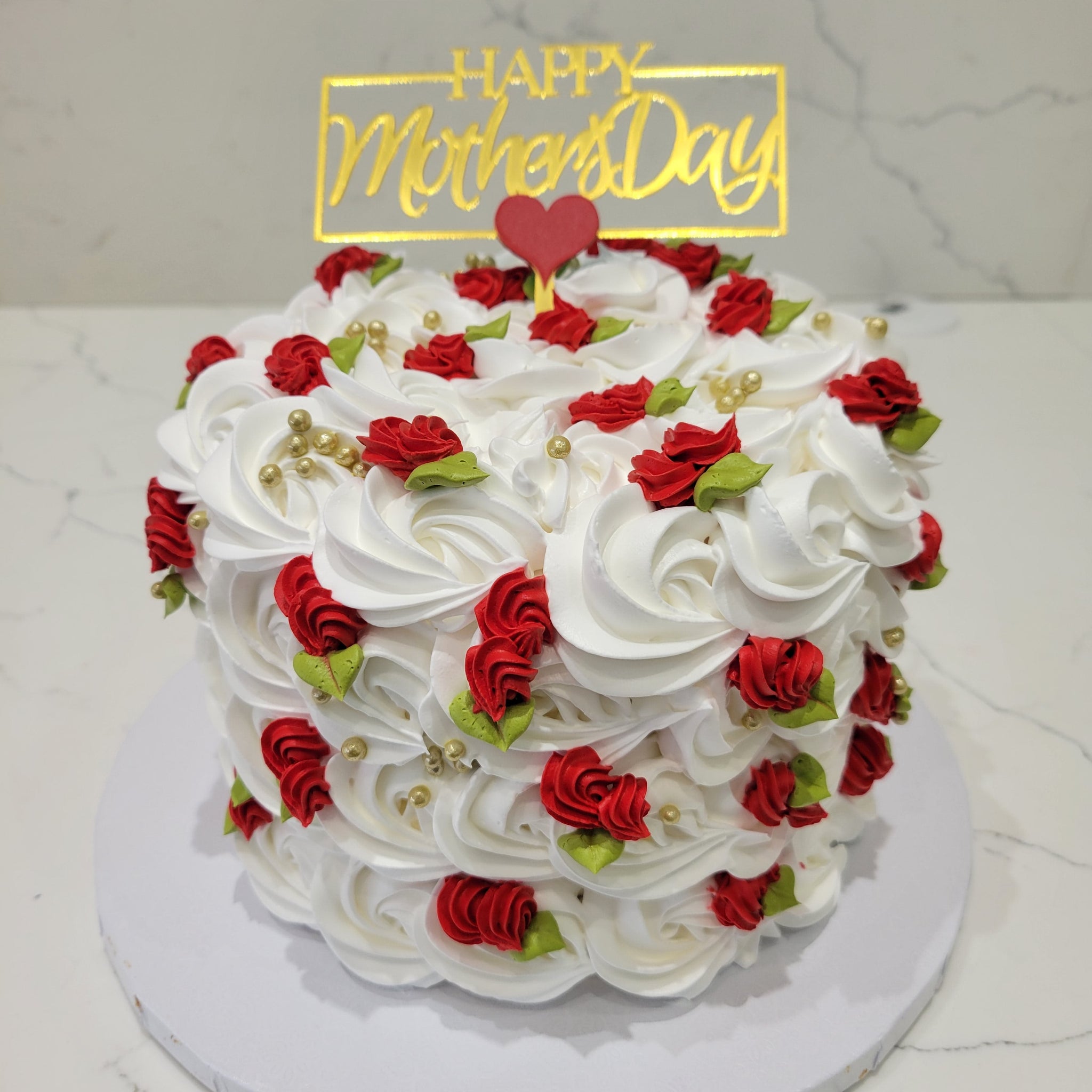 RED & WHITE ROSETTE MOTHER'S DAY CAKE