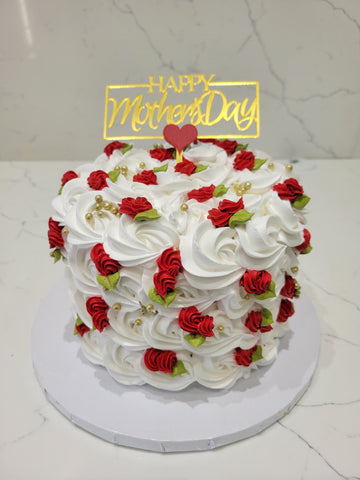 RED & WHITE ROSETTE MOTHER'S DAY CAKE