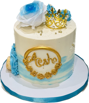 AESHA IVORY AND BLUE BIRTHDAY CAKE