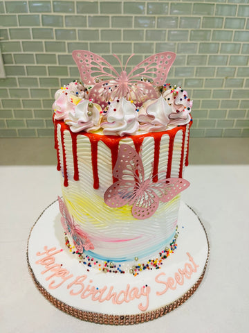 MULTICOLOURED BUTTERFLY CREAM CAKE