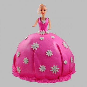 White Pink Barbie Doll Theme Cake