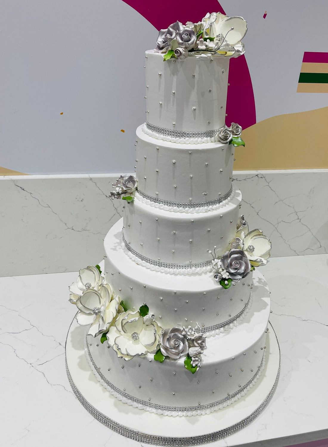 Evelyn WHITE & SILVER WEDDING CAKE