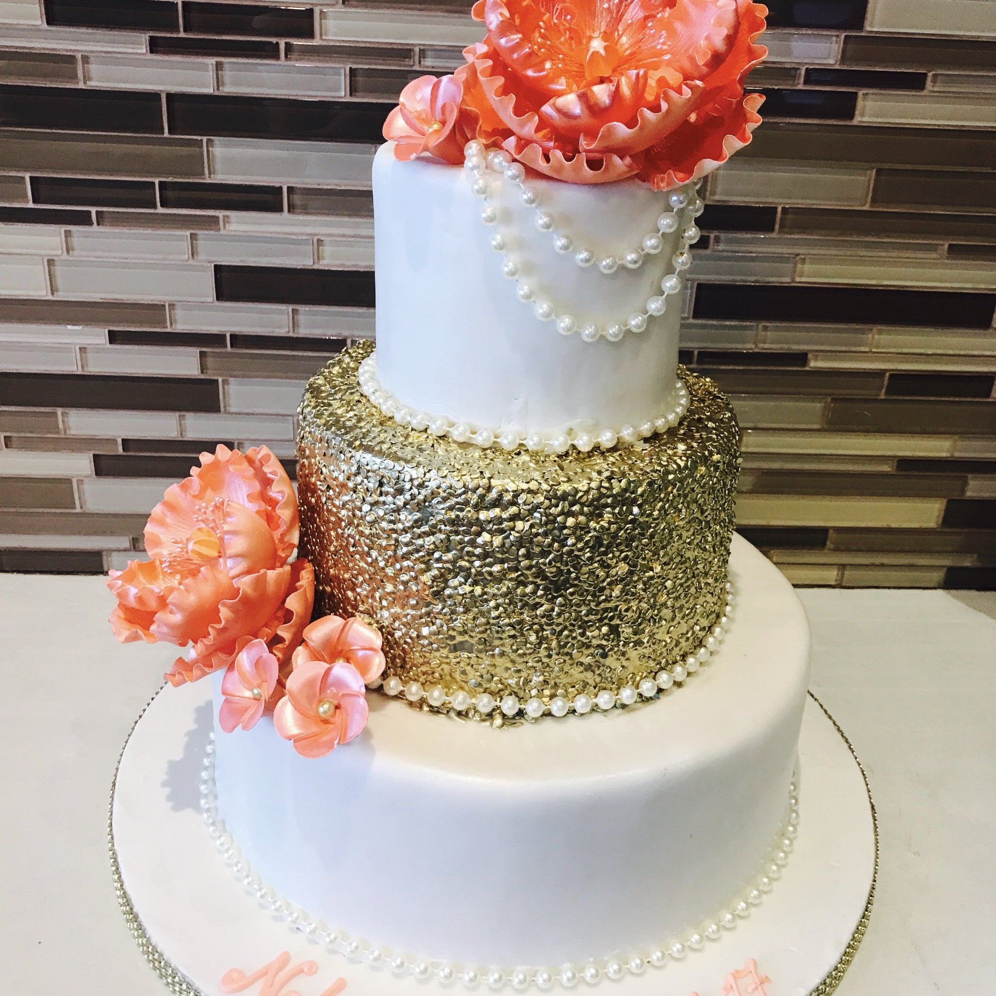 Golden Sequin Wedding Cake
