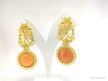 Gold Toned Orange Stone Earrings