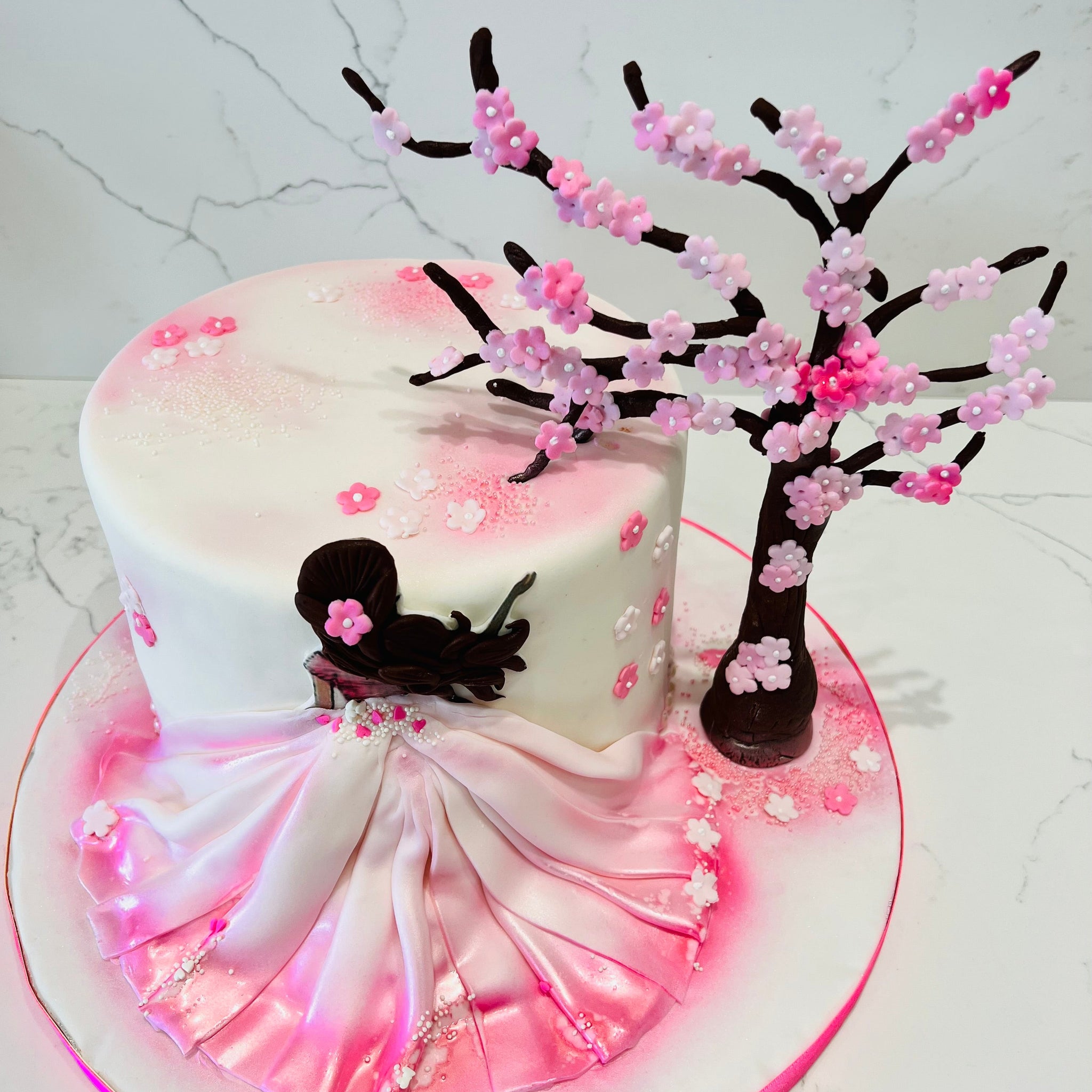 CHERRY BLOSSOM FONDANT CAKE