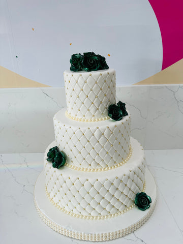 GREEN ROSES BEADED FONDANT CAKE