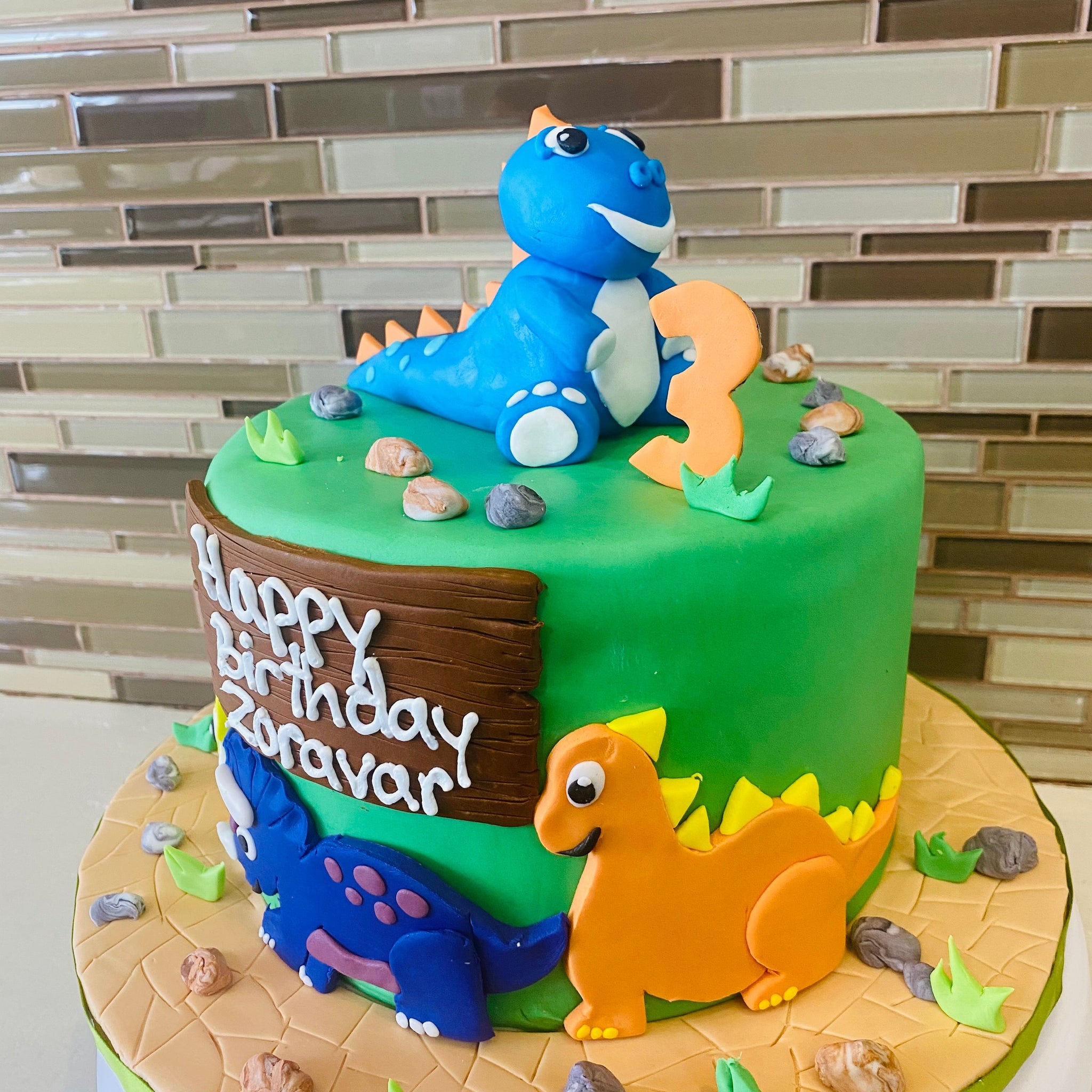 ZORAVAR DINO FONDANT BIRTHDAY CAKE