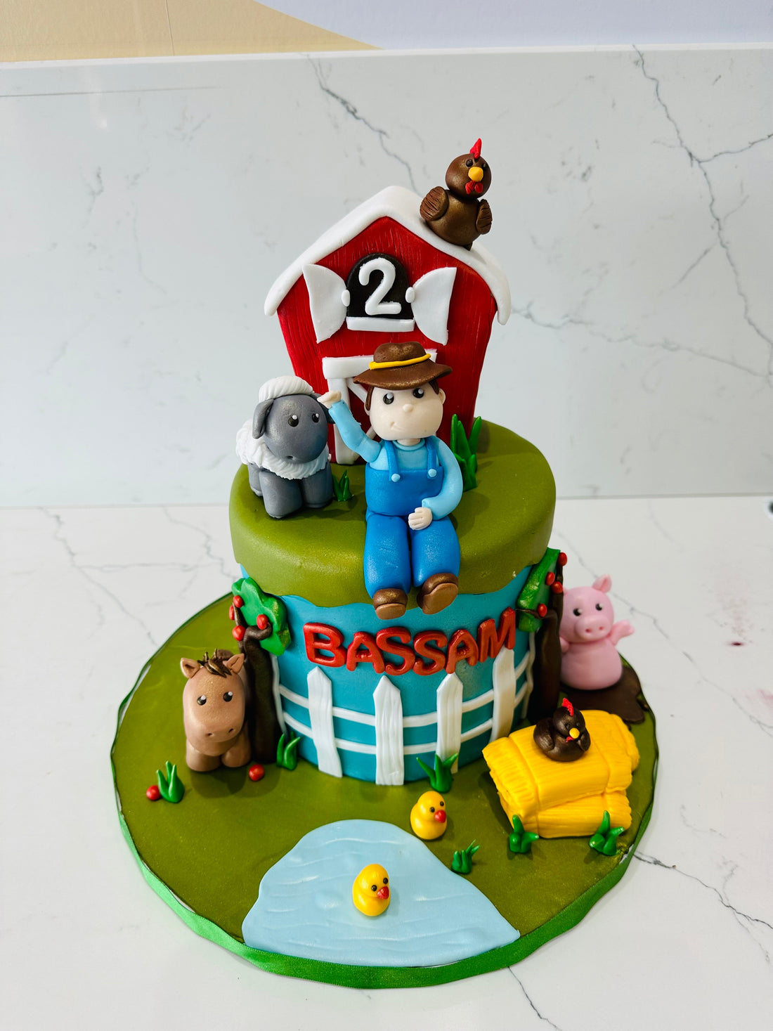 FARMER & ANIMALS FONDANT CAKE