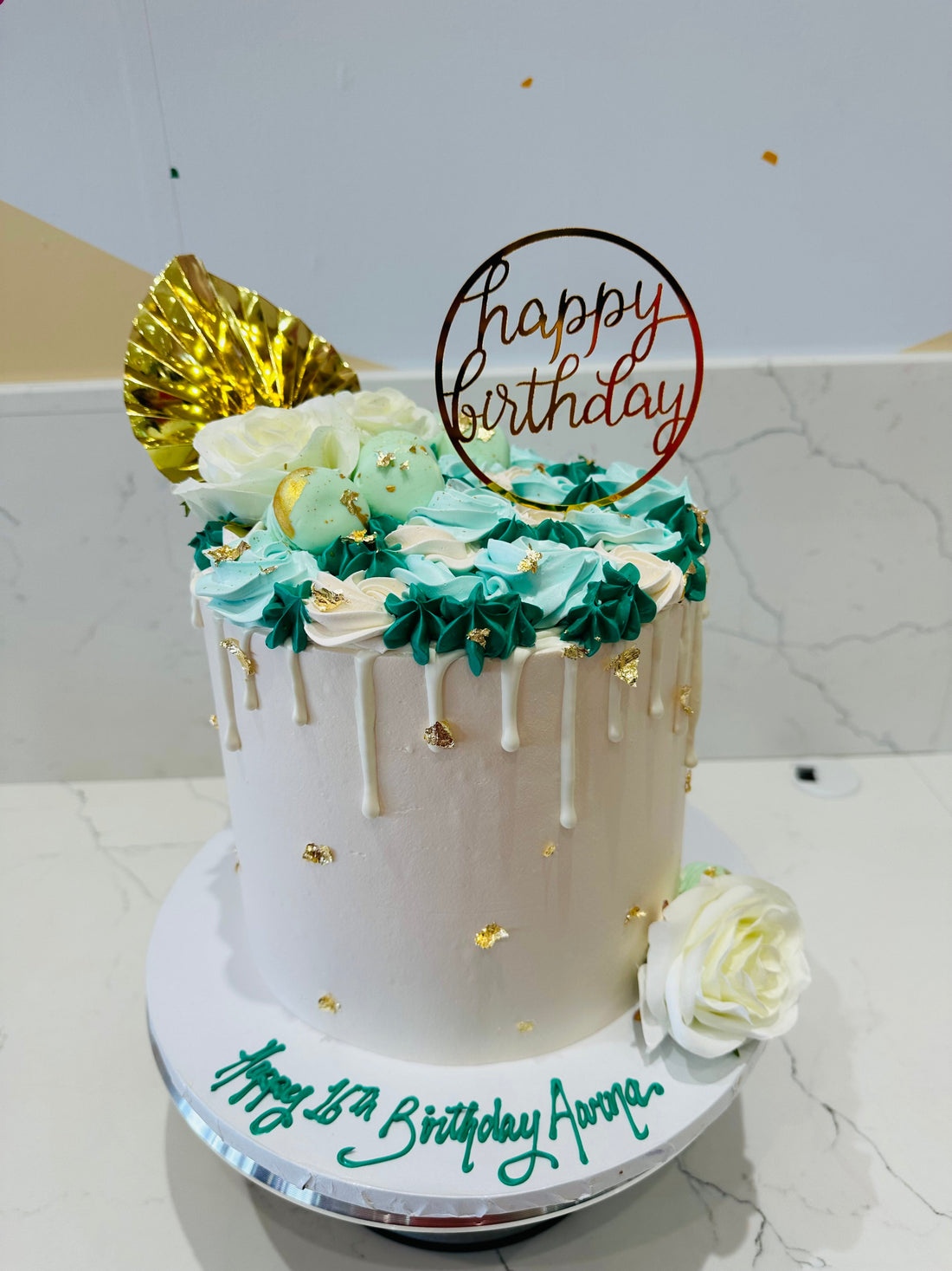 AARNA GREEN & GOLD FLORAL CAKE